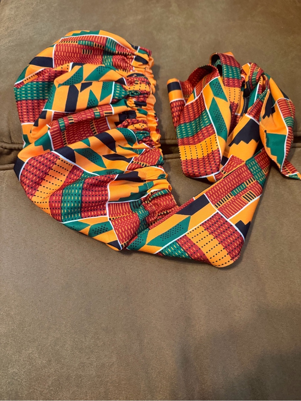 Source Unknown Patterned Elastic Headwrap in Yellow, Green, Red, Navy